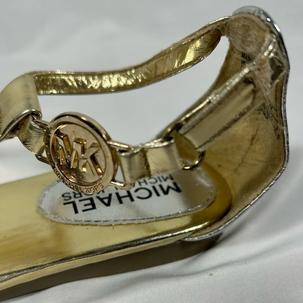 Michael Kors Girls Thong Strappy Metallic Sandals Logo Kids Shoes Sz 1